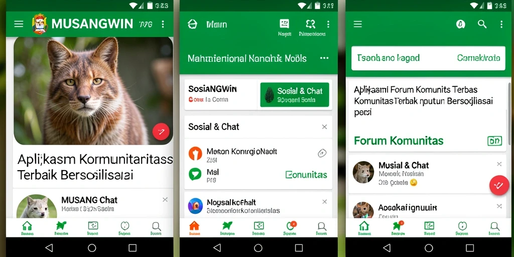 Antarmuka aplikasinya menampilkan fitur forum dan chat yang menarik.