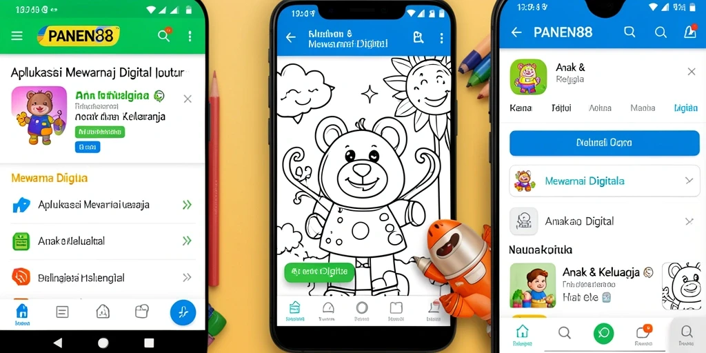 Tampilan antarmuka aplikasi Mewarnai Digital yang menarik dan ramah anak.