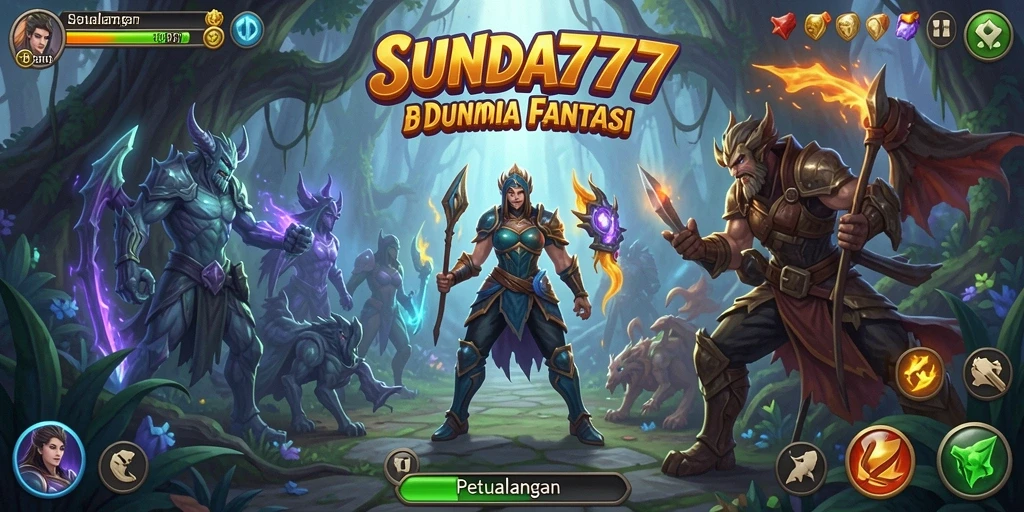 Antarmuka permainan SUNDA777 yang menampilkan dunia petualangan yang fantastis.